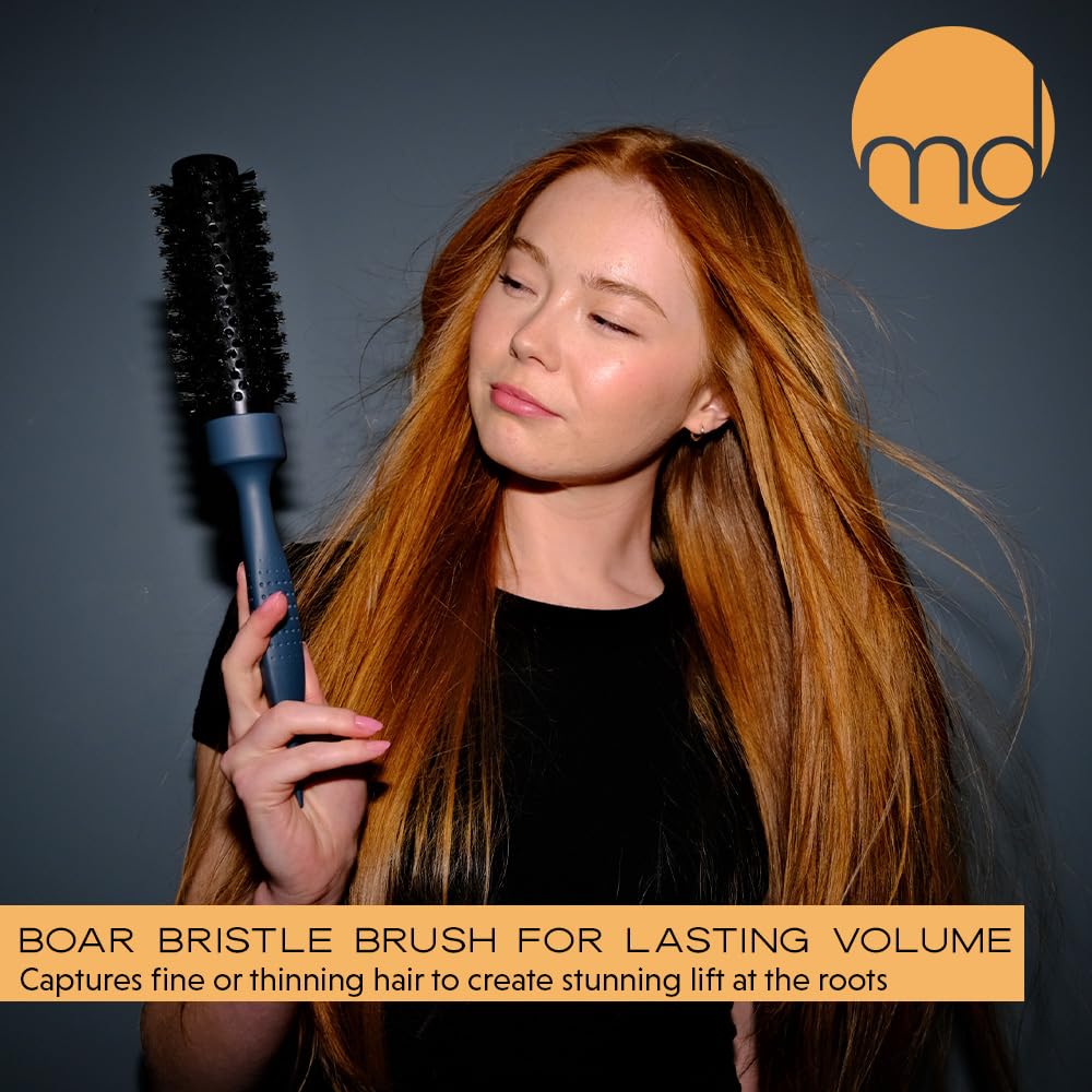 md london. mdlondon BRUSH Boar (32mm Dia. Barrel). Small Round Hair Brush for Fine or Thin Hair, Boar Bristle Brush for Short Hair, Round Blow Dry Brush - Genuine mdlondon Hairbrushes for Women & Men