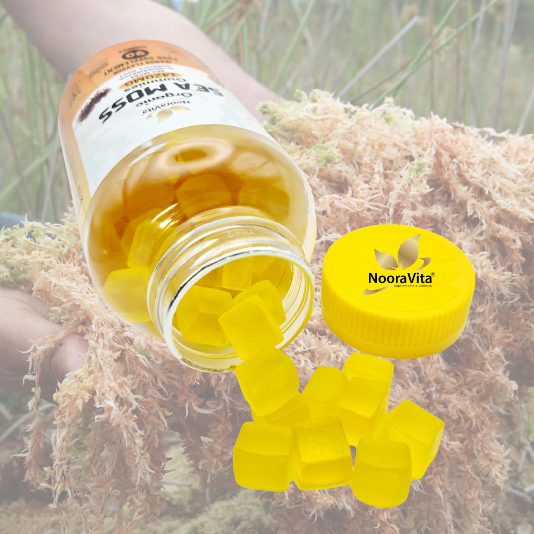 NooraVita Supplements & Skincare NooraVita Organic Sea Moss Gummies, 1420mg with Bladderwrack and Burdock Root, 90 Mango Flavour Gummies