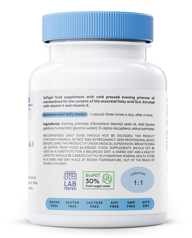 OSAVI Osavi Primrose Oil 1800 mg with Vitamin A & E – 60 Softgels | Cold–Pressed Evening Primrose Oil with GLA, Enriched with Vitamin A & E | Supports Skin Health & Cell Protection