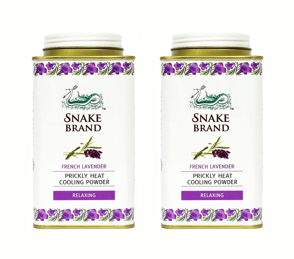 SNAKE BRAND Prickly Heat Cooling Body Powder 140g (Relaxing Lavender, Pack of 2)