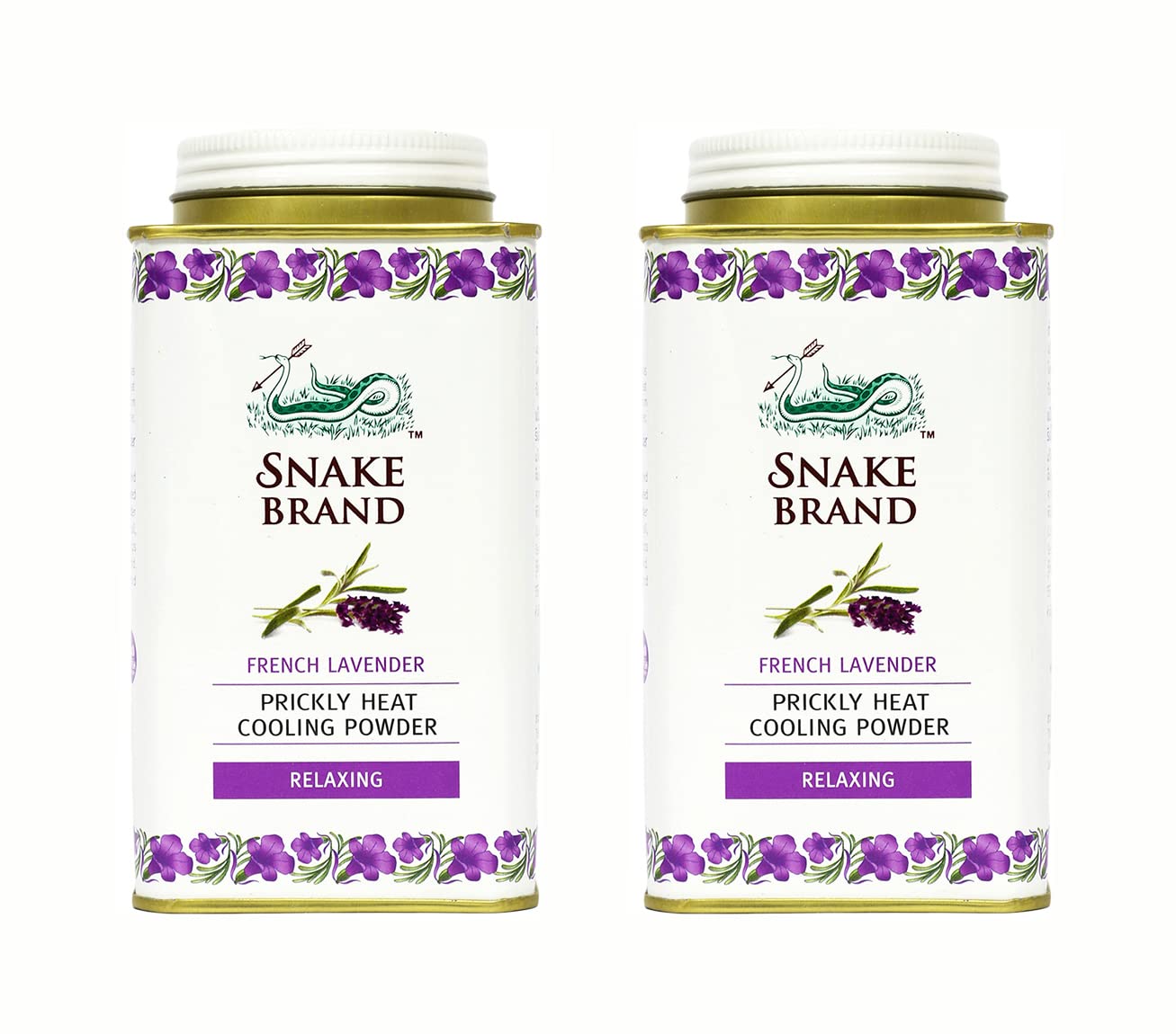 SNAKE BRAND Prickly Heat Cooling Body Powder 140g (Relaxing Lavender, Pack of 2)