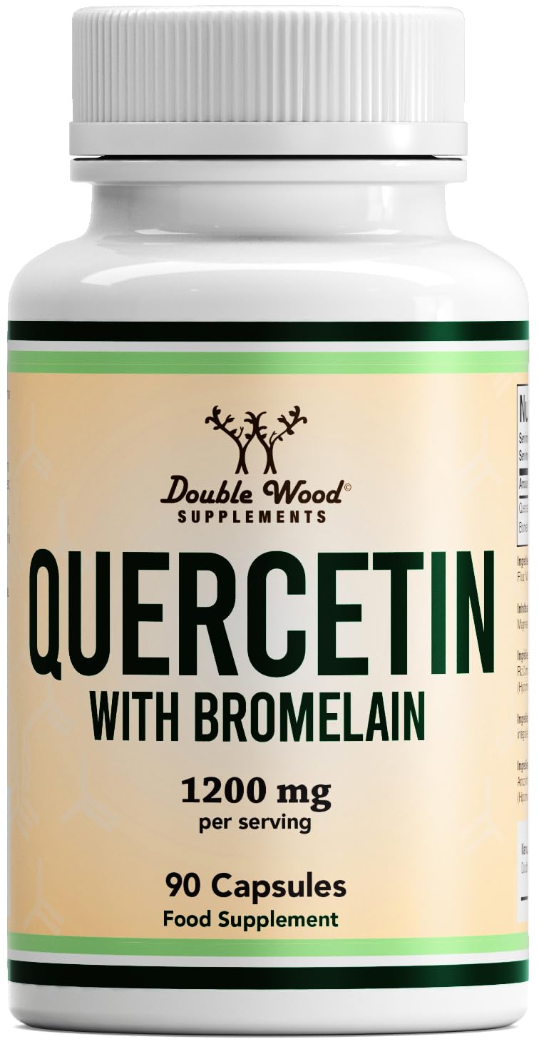 Double Wood Supplements Double Wood Quercetin 1000mg with Bromelain 200mg – 90 Vegan Capsules (30 Day Supply) – Immune Support, Antioxidant, Respiratory, Mucus & Allergy Relief – Non-GMO, UK Made