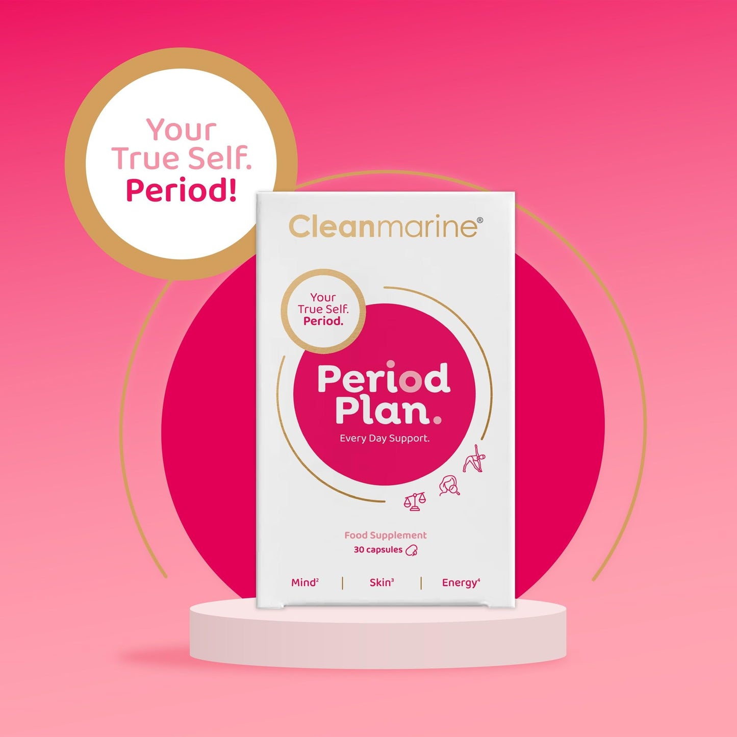 Cleanmarine Period Plan | Unique, All-in-One Blend of Natural Nutrients - Help Balance Your Body’s Daily Needs, All Month Long – Provides Hormonal Support, Plan A for Your Periods - 120 Capsules