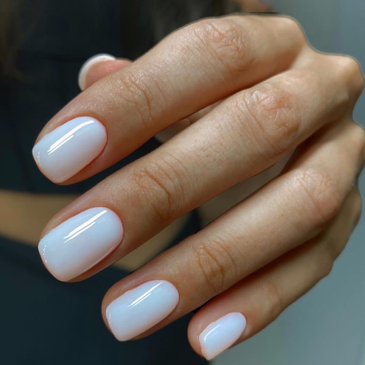 JUSTOTRY 24 Pcs White Solid False Nails Short Pattern,Milky Square Press on Nails,Glossy Fake Nails Medium for Nail Art,Pretty Squoval French Stick on Nail for Women and Teens Gifts