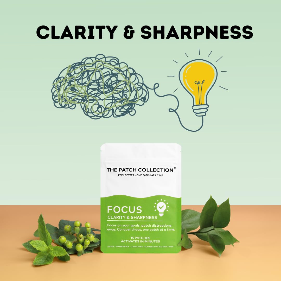 The Patch Collection® - Ultimate Focus & Clarity Patch for Improved Brain Function, Sharpness, Memory | Ginkgo Biloba, Green Tea, B-Vitamins, Magnesium | 8 Hour Focus | Vegan & Latex Free (Pack of 15)