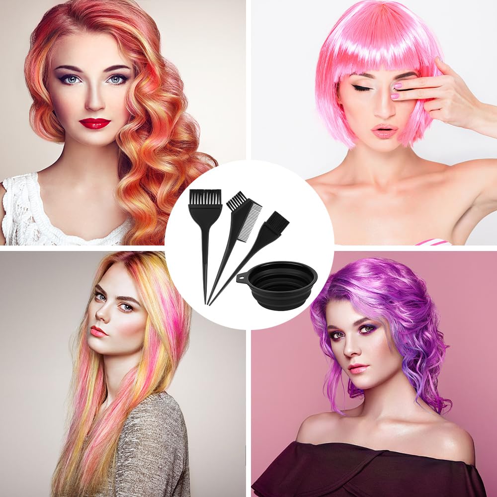 GAOHUI 4 Pcs Hair Coloring Brushes, Hair Dye Kit, Double Sided Hair Dying Brushes Tint Comb Set, DIY Salon Hair Dye Brush and Bowl Set with Hair Dying Mixing Bowl