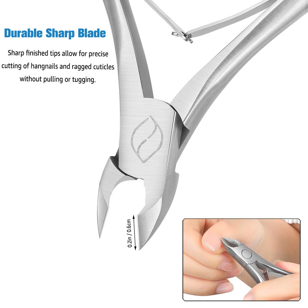 FERYES Cuticle Nippers 1/2 Jaw - Professional Stainless Steel Cuticle Trimmer Scissors and Double Springs Nail Clipper Cutter Remover Pedicure Manicure Tool,FL-N300,Silver