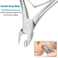 FERYES Cuticle Nippers 1/2 Jaw - Professional Stainless Steel Cuticle Trimmer Scissors and Double Springs Nail Clipper Cutter Remover Pedicure Manicure Tool,FL-N300,Silver