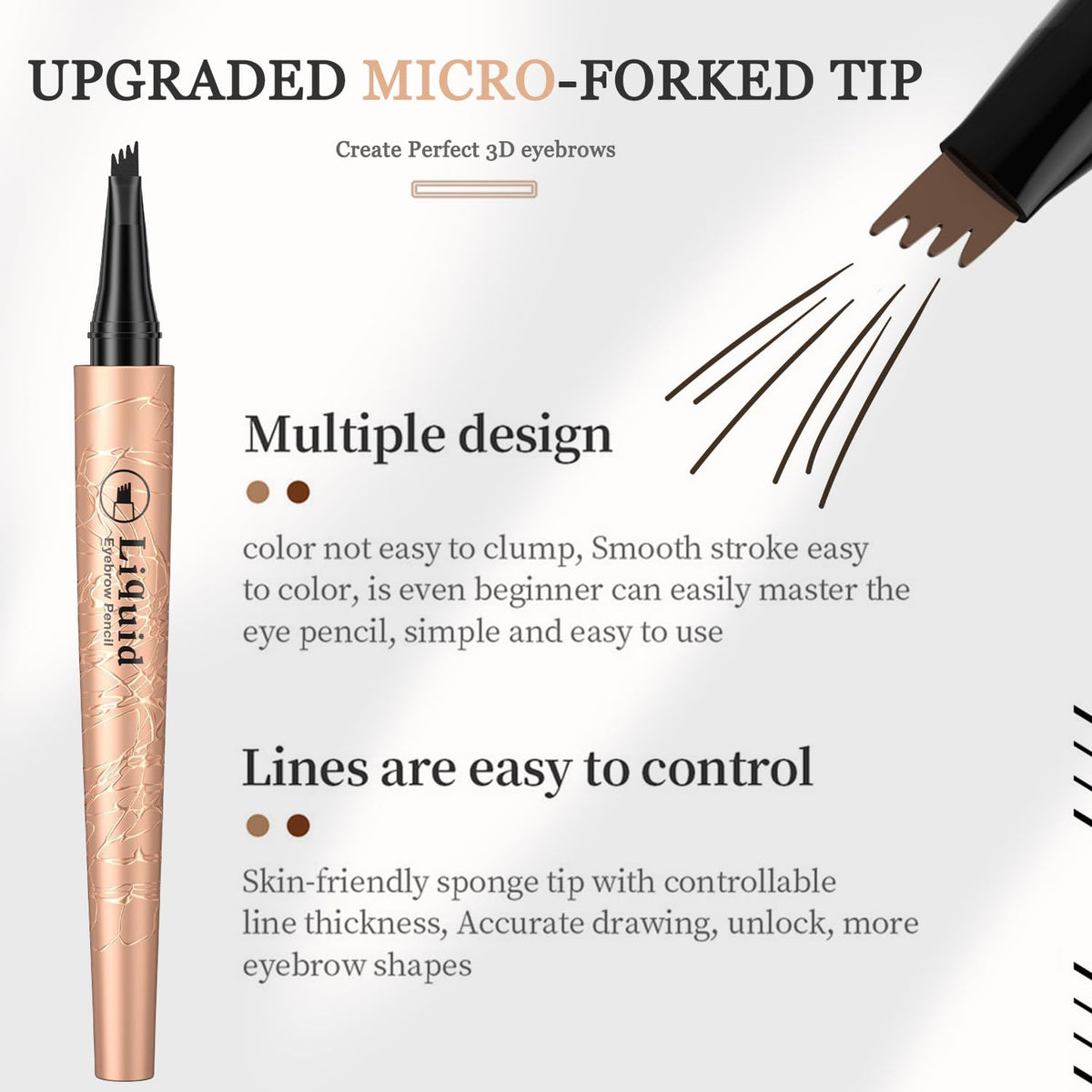 Ruicen Microblading Eyebrow Pen-2026 New Eyebrow Pencil with 4 Fork Tip for Natural-Looking Hair-Like Defined Brows, Long-Lasting for 24 HR Wear, Waterproof Eyebrow Pen Light Brown
