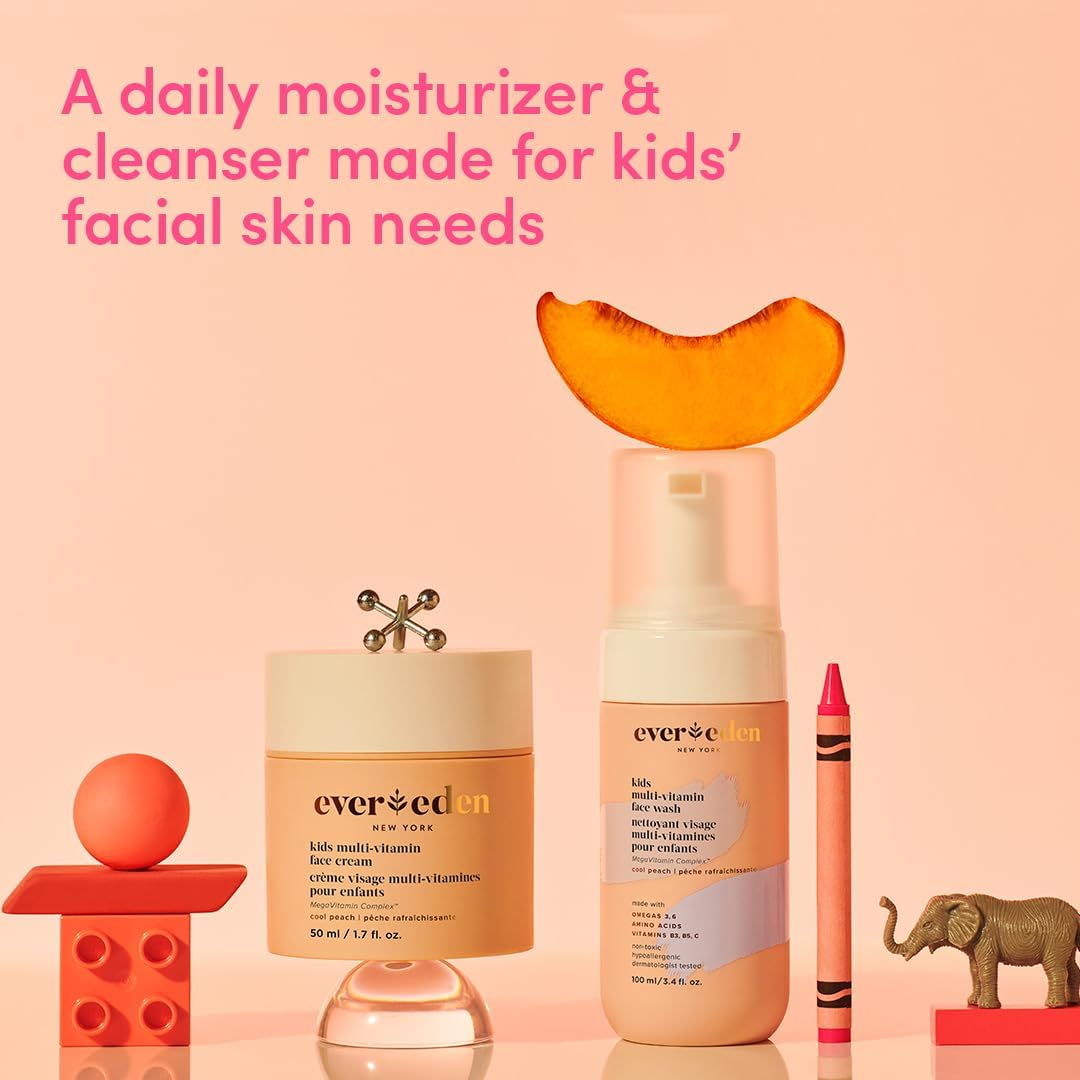Evereden Kids Face Duo & Spa Headband Set – Multi-Vitamin Face Wash & Cream + Soft Terry Headband – Nourishing Skin Care & Fun Hair Management for Kids 3+ – Gentle & Perfect for Skincare Routine