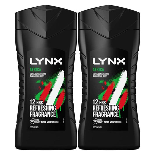 2x Lynx 12hr Refreshing Africa Squeezed Mandarin & Sandalwood Bodywash, 225ml