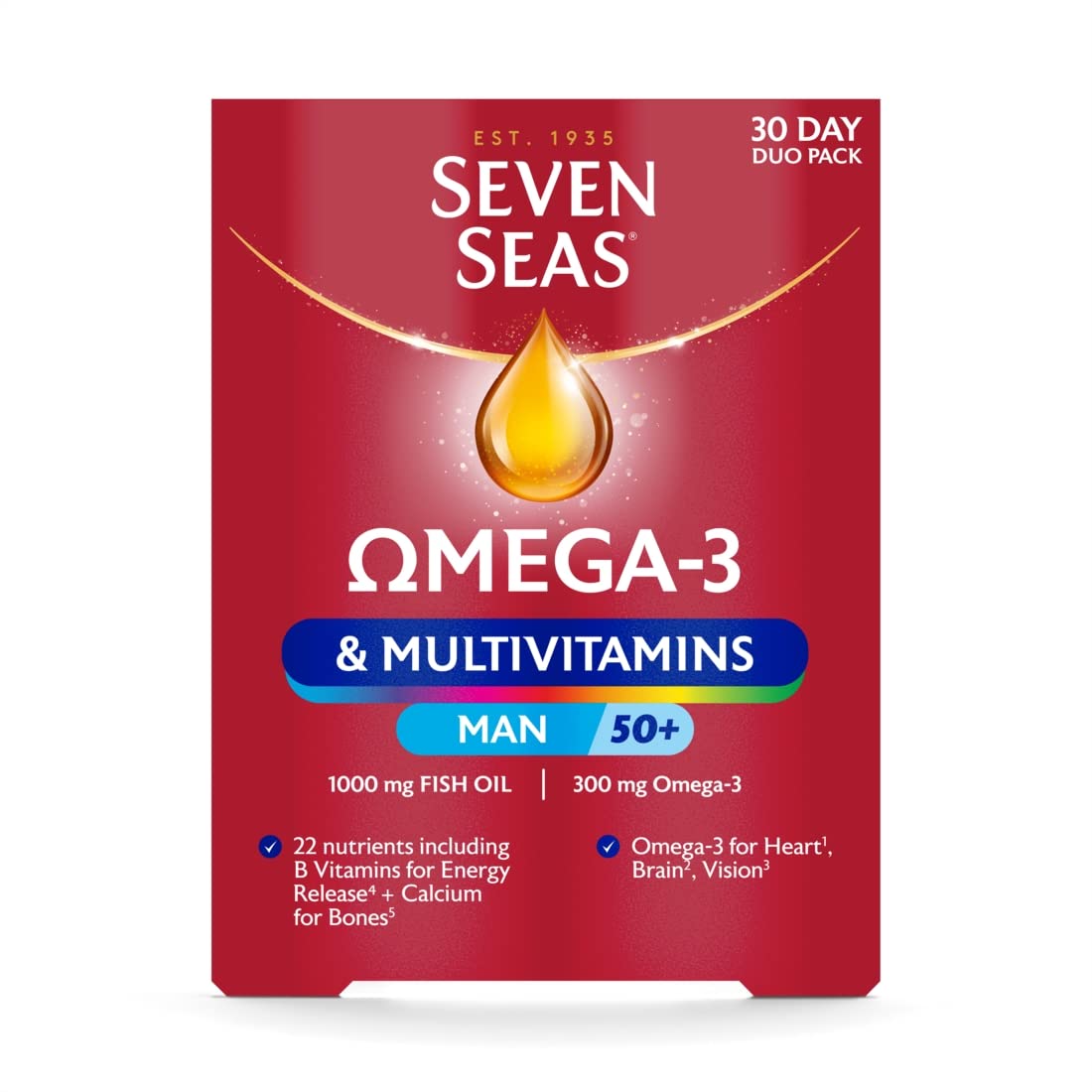 Seven Seas Omega-3 & Multivitamins Man 50+, 30-Day Duo Pack, Pack of 60