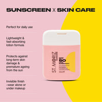 ST. MORIZ St Moriz Suncare SPF 50 Face Sunscreen | UVA & UVB Protection SPF 50 Daily Use Sunscreen Face Lotion with Niacinamide, Hyaluronic Acid, Aloe Vera & Vitamin E | Dermatologically Tested | Vegan | 100ml