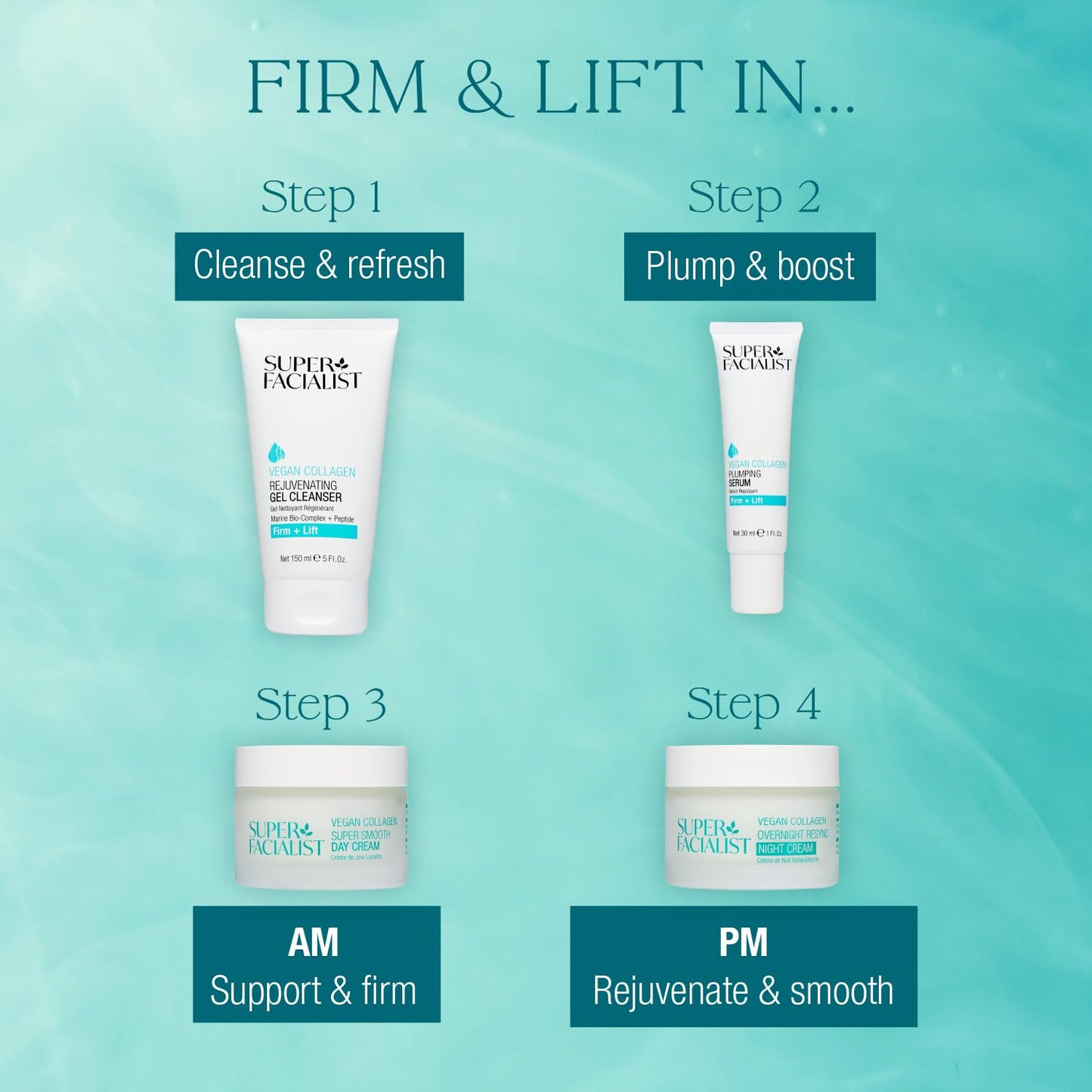 Super Facialist Vegan Collagen Super Smooth Day Cream - Super Smooth Day Cream, Firming, Smoothing & Plumping, Copper, antioxidant-rich Hibiscus, Peptide, Gentle Face Care, Vegan Friendly, 50ml