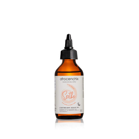 Afrocenchix Soothe - 100% Natural Hair Oil for Afro and Curly Hair with Lavender and Almond Oil - Lightweight Scalp Oil for Dry Damaged Hair, 100ml