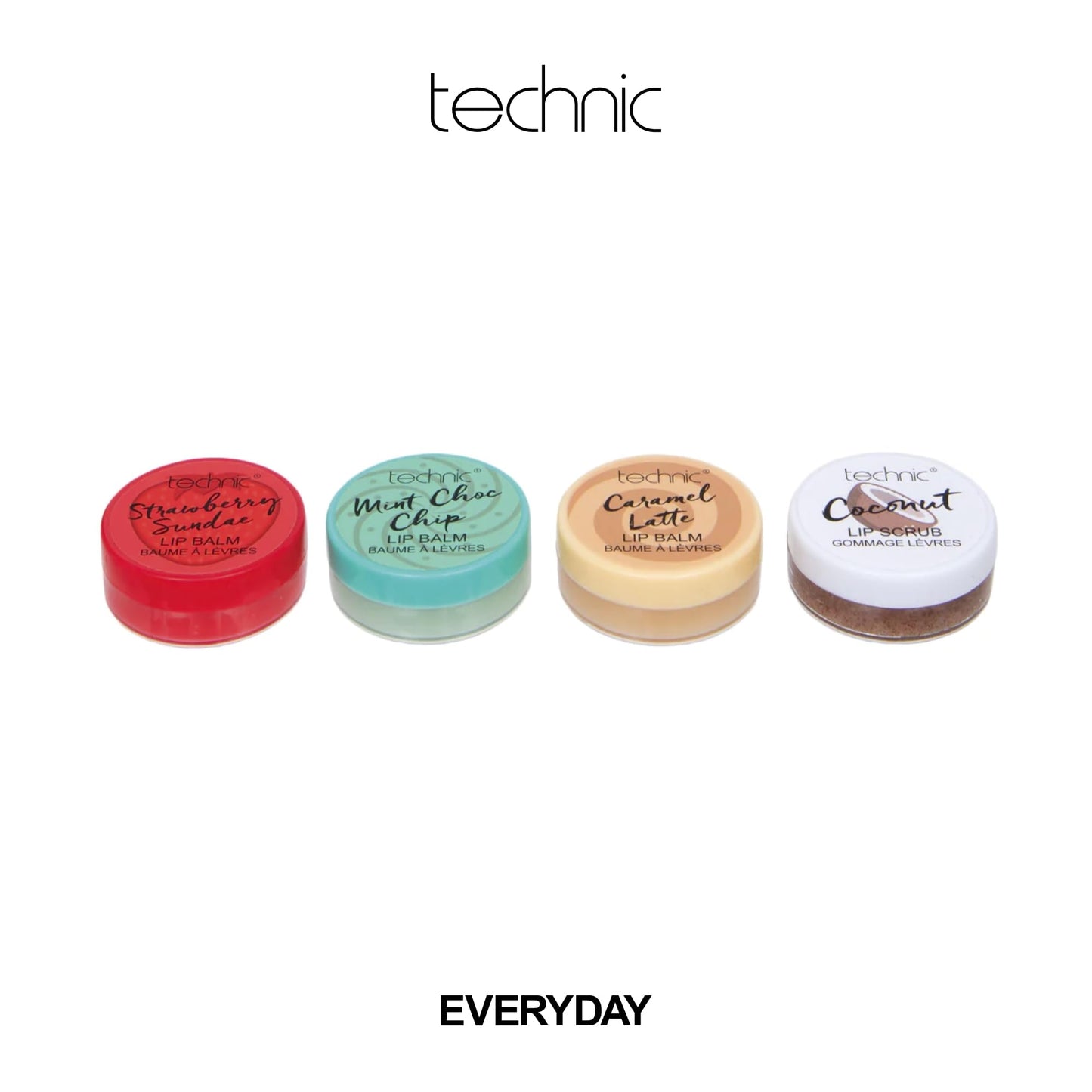 Technic Lip Balm & Scrub 4Pc Gift Set - 4 Flavours - Nourishing Coconut Sugar Scrub Lip Treatment & Softening Lip Balms - Vegan and Cruelty Free