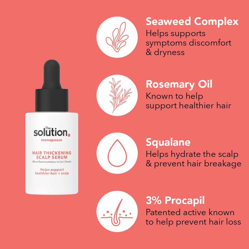 ‎The Solution The Solution Menopause Hair Thickening Scalp Serum (30ml). Healthy Scalp Hair Growth Serum for Women, Hair Serum for Hair Growth, Cruelty Free Hair Growth Products, Hair Thickening Products for Women