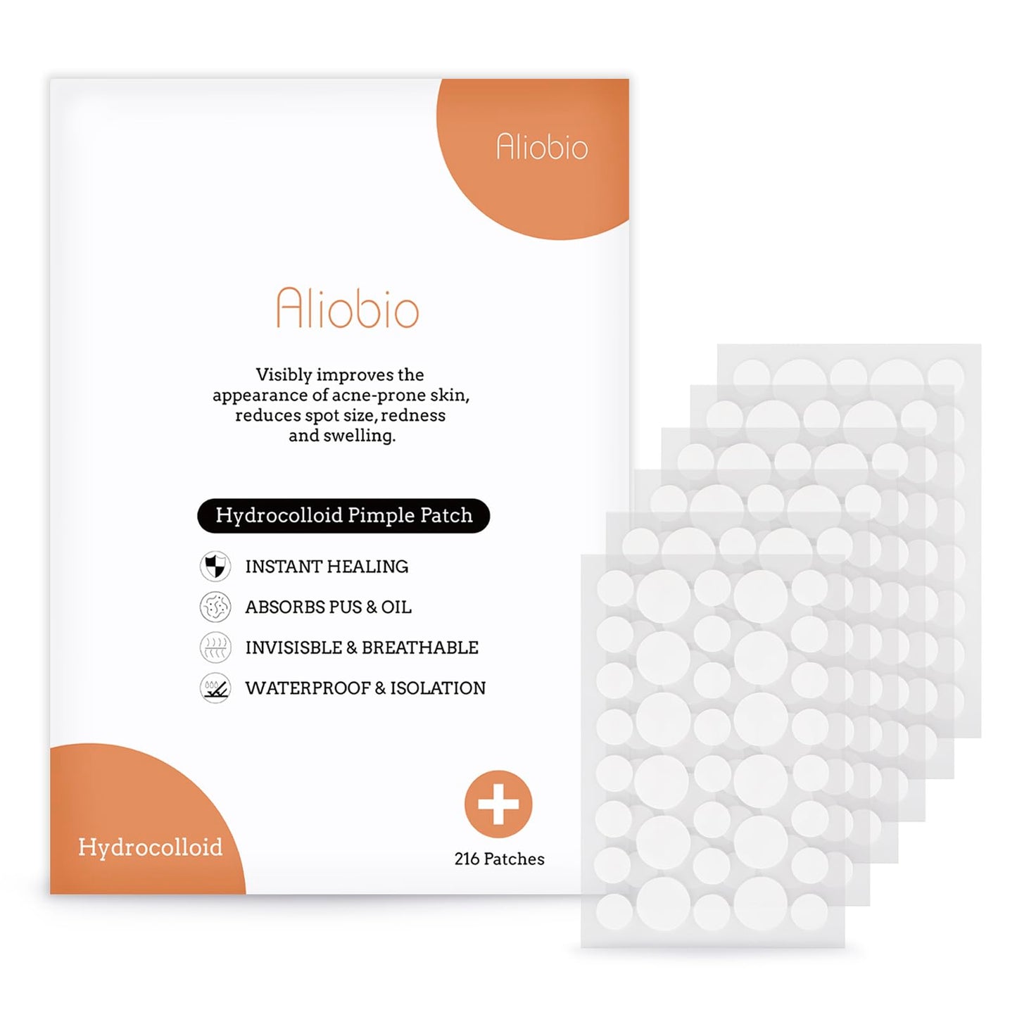 Spot Pimple Patches Aliobio Invisible Blemish Spot Cover Facial Sticker Hydrocolloid Patch Acne Stickers Spot Stickers with Two Sizes orange, 216 Count
