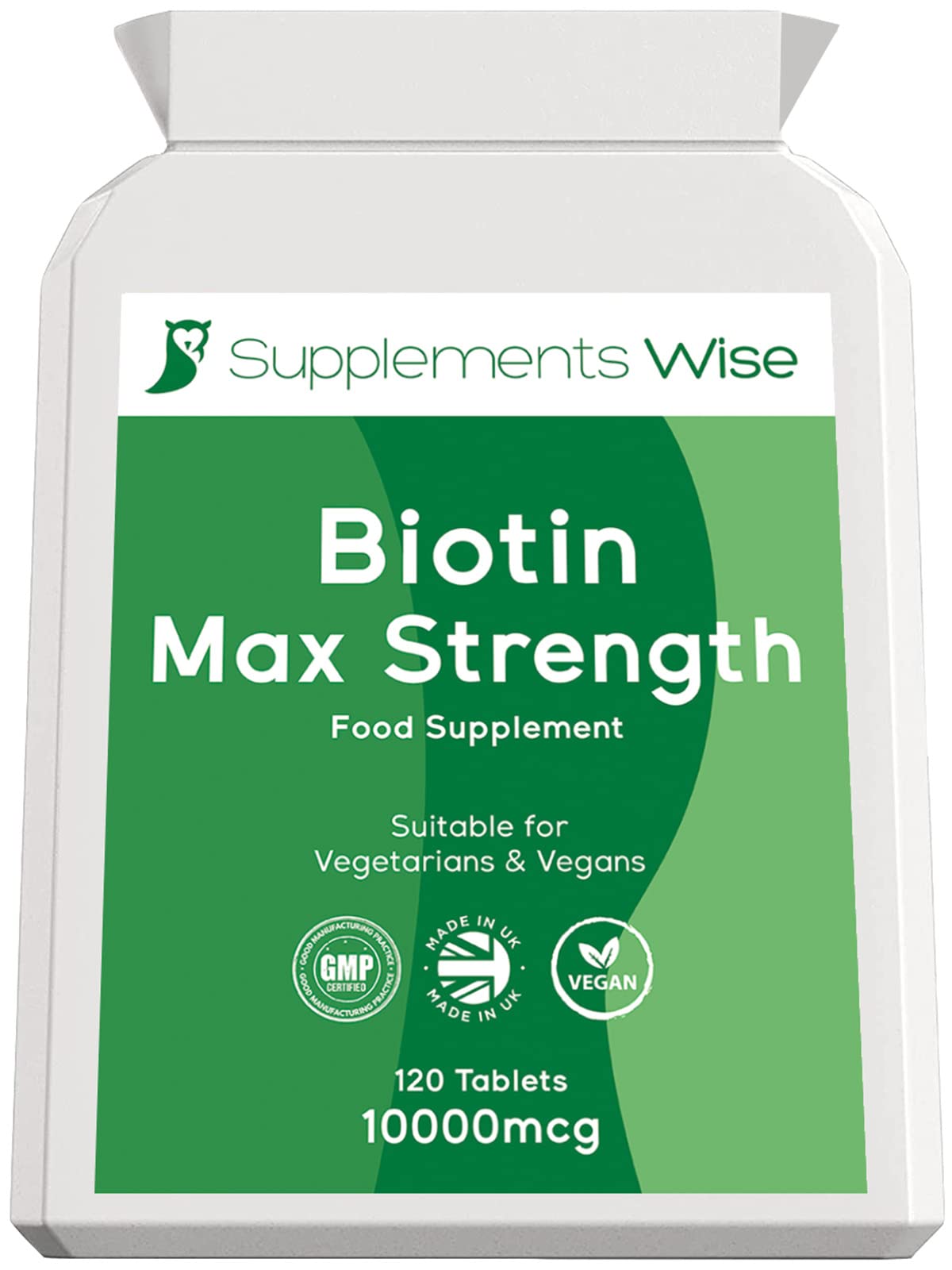 Supplements Wise Biotin Hair Growth Supplement- 120 X 10000mcg Biotin Tablets - Thicker Hair and Fuller Beard - Faster Nail Growth - Healthy Skin - For Men or Women - Max Strength Hair Vitamins - Vitamin B7 Supplement