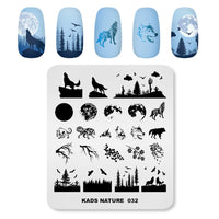ALEXNAILART Alexnailart Nail Art Stamping Plates Picture Template with Natural Forest Wolf Moon Eagle Branch Pattern for Nail Design Manicure Print DIY Nail Design Nail Polish Transfer Tools