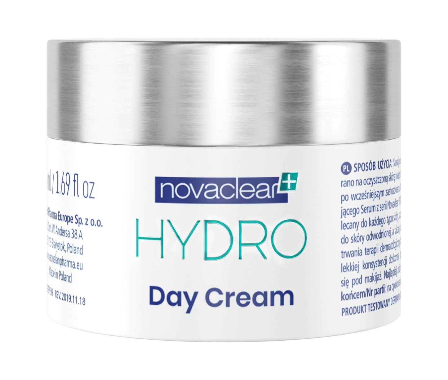 Equalan Pharma Hydro Day Cream Gel, Cream Gel for Face 50 ml, Day Cream Gel with 10% Low and Medium Molecular Hyaluronic Acid, Cream with Vitamin E with Rose Hip and Green Tea Extract.