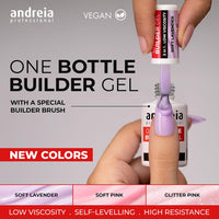 Andreia Professional Gel Builder Nail Construction - Triphasic 3 in 1 Low Viscosity - LED & UV Builder Gel in a Bottle - Nail Extension - Self Levelling High Resistance - Colour Glitter Pink 14ml