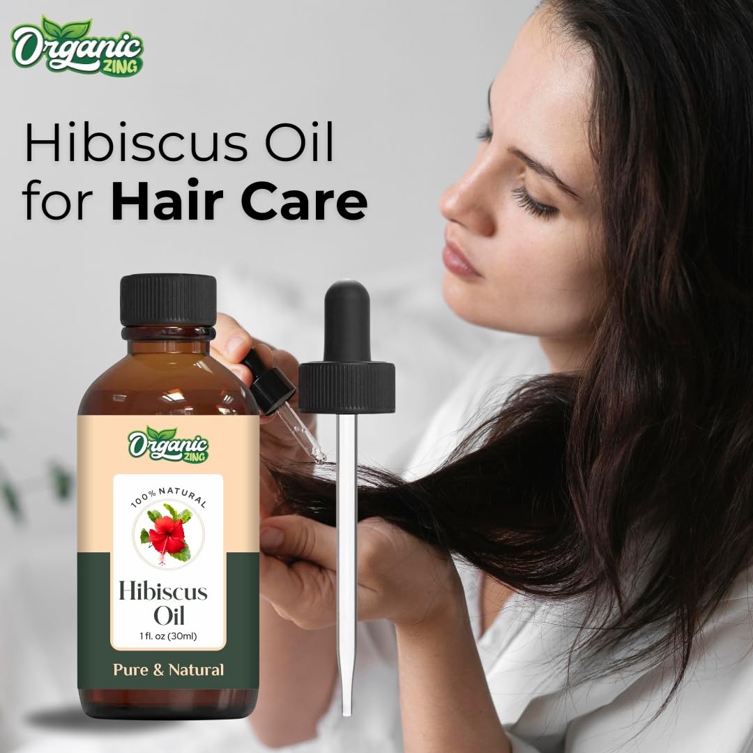 ORGANIC ZING Organic Zing Hibiscus (Rosa sinensis) Oil | Pure & Natural Essential Oil for Skincare, Hair Care & Massage- 30ml/1.01fl oz