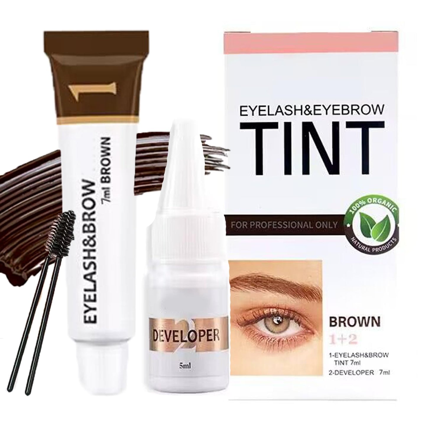 DMQ Eyebrow and Eyelash Set,Brown Eyebrow Color Cream,Eyebrow Dye Kit,Lasts Up to 4 Weeks,Formula Brow Tint with Brush,Brown eyelash dye