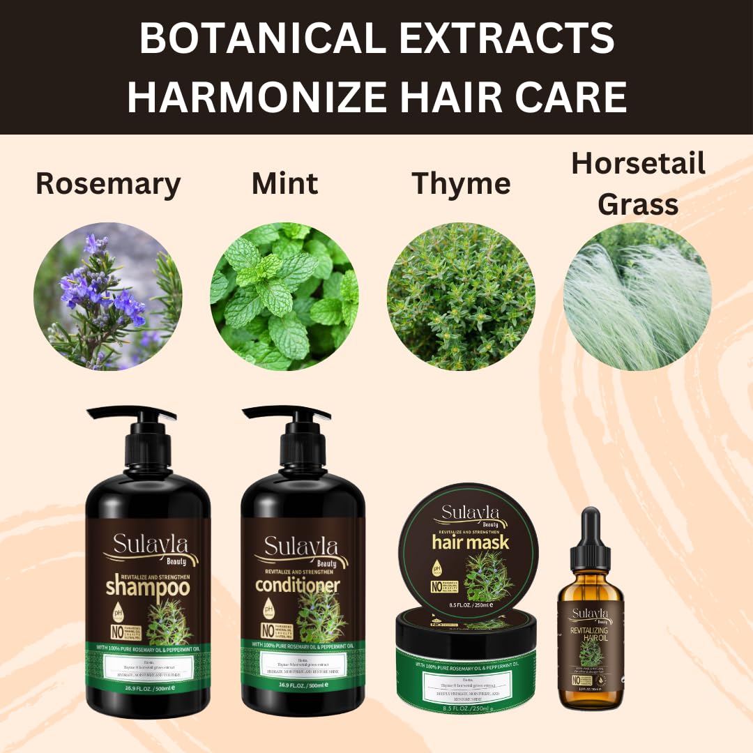 Sulayla Beauty Revitalize and Strengthen Hair Mask - Contains 100% Pure Rosemary and Peppermint Oil - with Biotin - Promotes hair growth - 250ml.