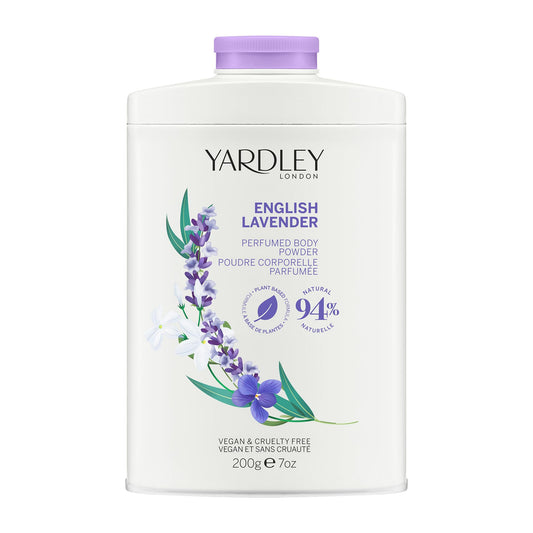 Yardley London English Lavender Perfumed Body Powder, Talcum Powder for Women to Help with Odour Control & Chafing, English Lavender Dusting Powder, Vegan & Cruelty Free, 200g