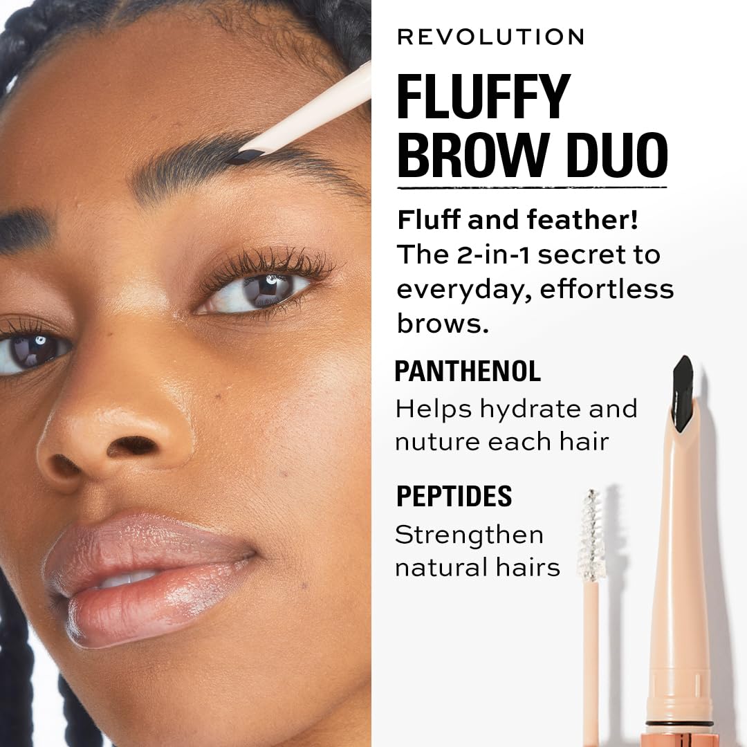 Revolution Beauty London Makeup Revolution, Fluffy Brow Filter Duo, Brow Pencil & Eyebrow Gel, Available in 5 Shades, Dark Brown, 1pc