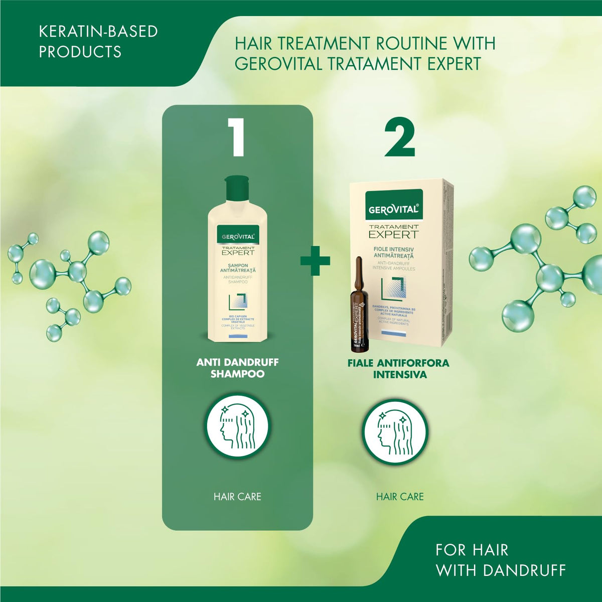 GEROVITAL Gerovital Anti-Dandruff Shampoo - Sebum-Regulating & Moisturizing Formula with Natural Extracts | For Sensitive Scalp & Clean Hair, Gerovital Tratament Expert 400 ml