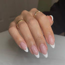 EONFAVE Almond False Nails - 30Pcs French Tip False Nails Oval - Nude Natural French Style Almond Press on nails - Medium Length Glossy Full Cover Glue on Nails - Removable Nail DIY Nail Art