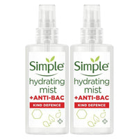 2 Pack of Simple Hydrating Mist + Anti-Bacterial Kind Defence Protect Mist 125ml
