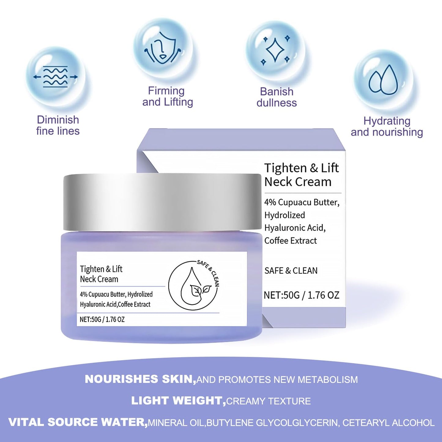 Nadiaen New Neck Firming Cream,Tighten & Lift Neck Cream Best Advanced Tightening and Repair Decolletage Cream Improving Neck Sagging Skin Reducing Wrinkles Skin Care Moisturizing Face Cream(50ml)