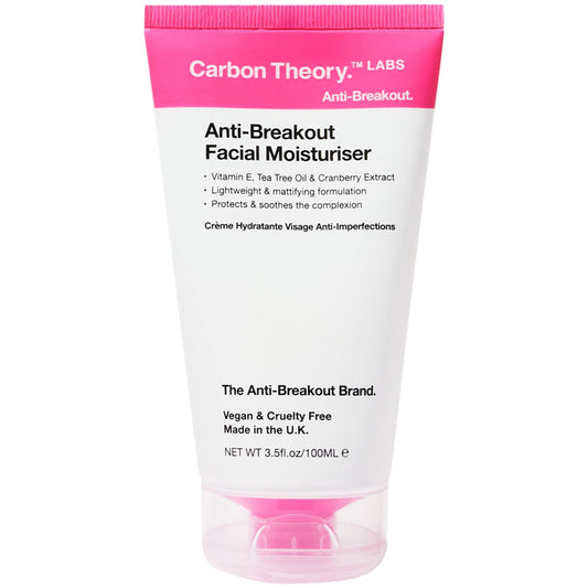 Carbon Theory Facial Moisturiser for Acne Prone Skin - Tea Tree Oil, Vitamin E, Shea Butter Moisturiser - Oily Skin Moisturiser - Vegan & Cruelty Free - 100ml