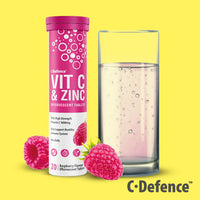 C.Defence Vitamin C 1000mg & Zinc 15mg Raspberry Flavour Effervescent Tablets - High Strength Tablets for a Healthy Immune System (6 Tubes)