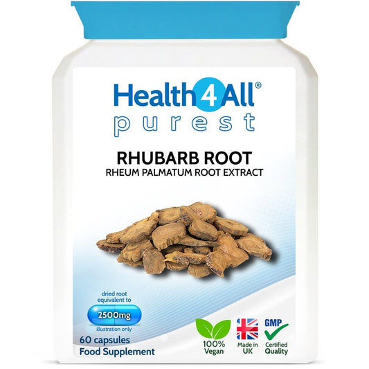 Health4All Rhubarb Root 2500mg 60 Capsules (V) (not Tablets) Purest- no additives. Natural Laxative Supplement. Vegan