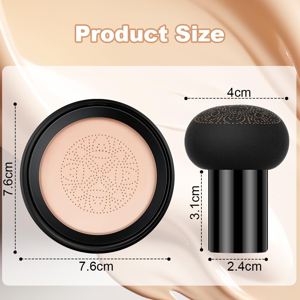 LOPHE Mushroom Head Air Cushion CC Cream, Moisturizing & Oil Control Foundation Cover Concealer, Long Lasting Air Cushion CC Cream with Mushroom Makeup Sponge, Liquid Foundation CC Cream for Women Makeup