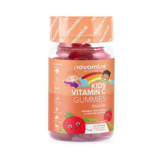 Novomins Kids Vitamin C Gummies - Sugar Free – Chewable Vitamin C for Children – with Added Bioflavonoids, Rose Hip, Elderberry & Zinc - Immune System Support - Vegan- Gluten Free