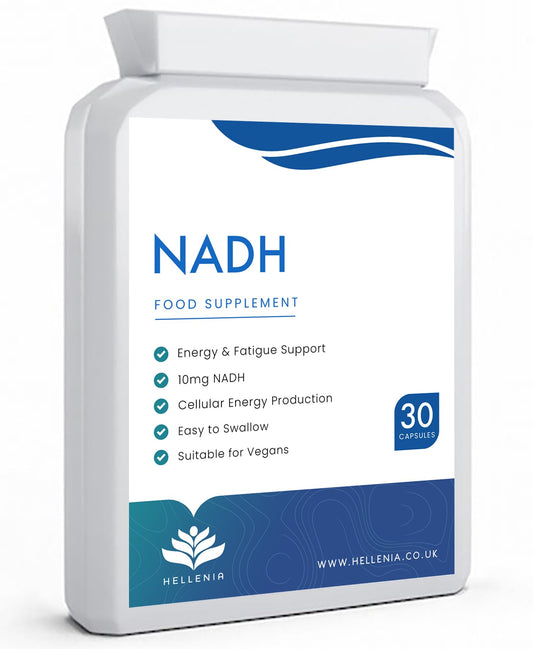 NADH 10mg | 30 Capsules | Energy Supplement | Energy Booster, NAD+ Supplement, Active Form of Vitamin B3 | Vegan Friendly - GMP Certified Product | Made in The UK by Hellenia