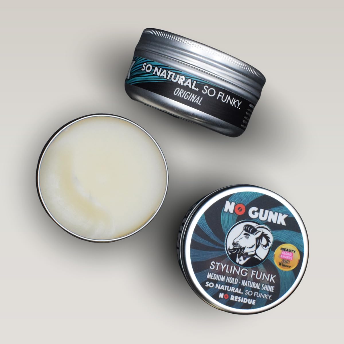 NO GUNK Styling Funk - 100% Natural Styling Wax/Pomade for Hair & Beard - Medium Hold - Natural & Organic Ingredients - Winner, Best Male Hair Product 2018, PURE Beauty Global Awards (Original, 50g)