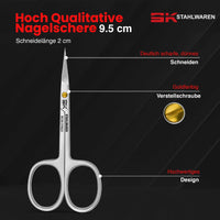 SK Stahlwaren SK STAHLWAREN Professional cuticle scissors, curved, extra sharp nail scissors. For precise removal of skin residues. Combination scissors.