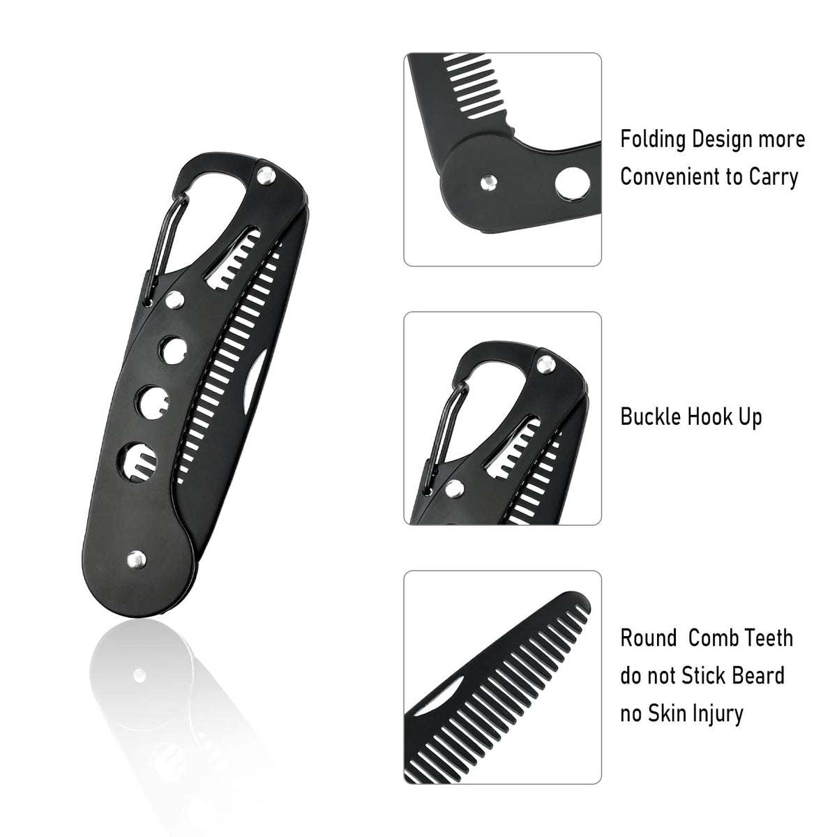 YancLife Stainless Steel Folding Comb for Men's Grooming & Styling Beards & Mustaches, Anti-static, 9.5 * 3 * 1.5cm