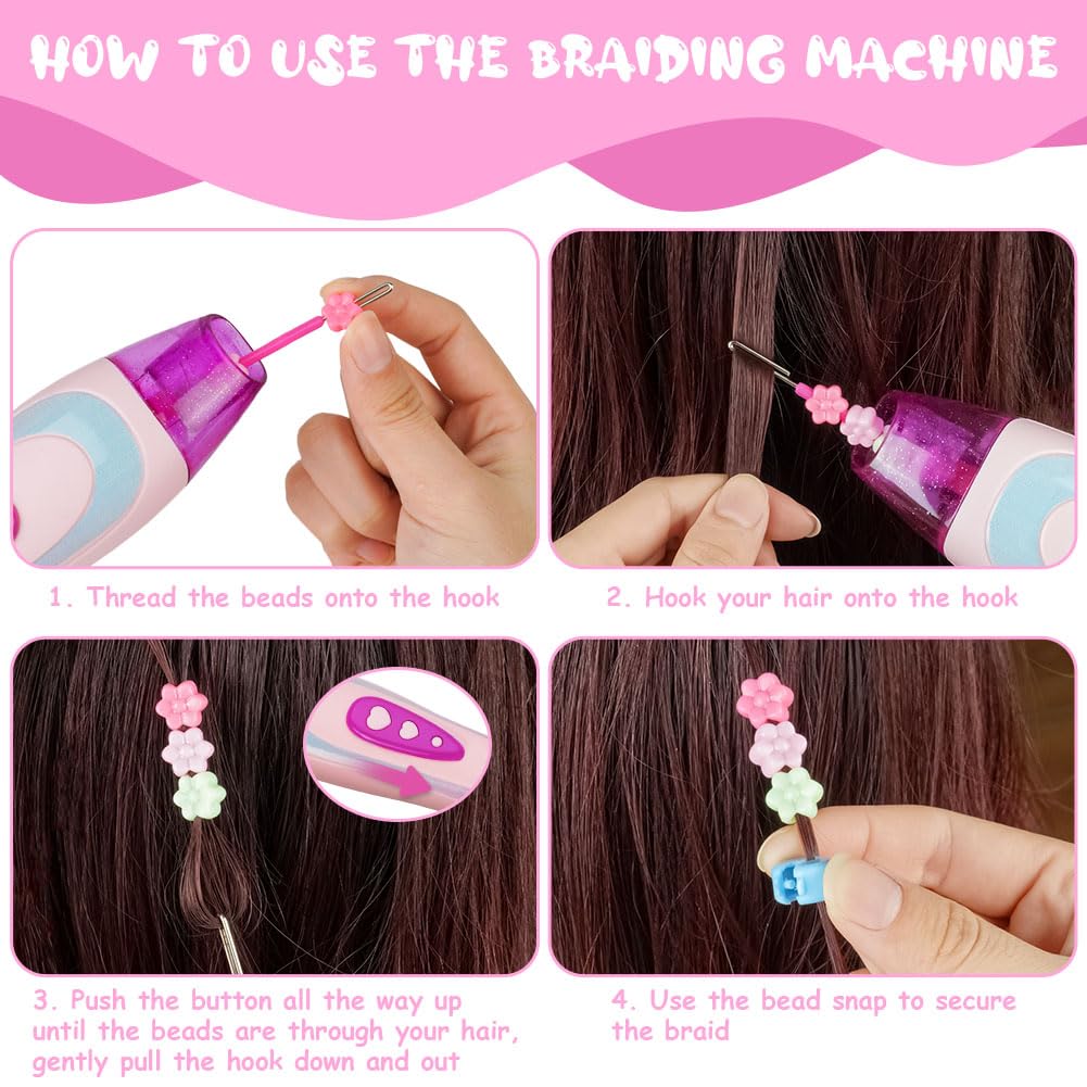 OSDUE Hair Machine Girls, Hair Braiding Accessories, Automatic Hair Braider Machine, Gifts, Hair Decoration for girls (Rose)