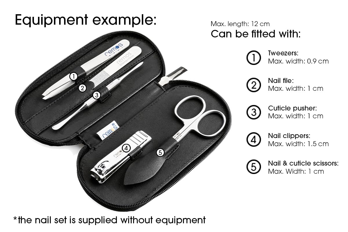 remos professional body care REMOS Manicure Case Empty Made of Genuine Leather with Space for 5 Tools - Black
