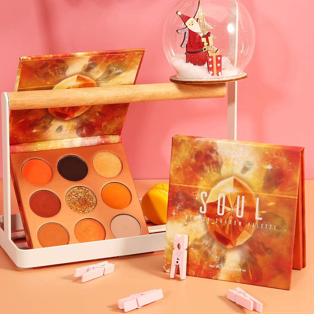 Docolor 9 Colours Orange Eyeshadow Palette Shadow Palette Highly Pigmented Mattes Shimmers Naked Smokey Glitter Cream Colorful Powder Waterproof Makeup Palette-Soul