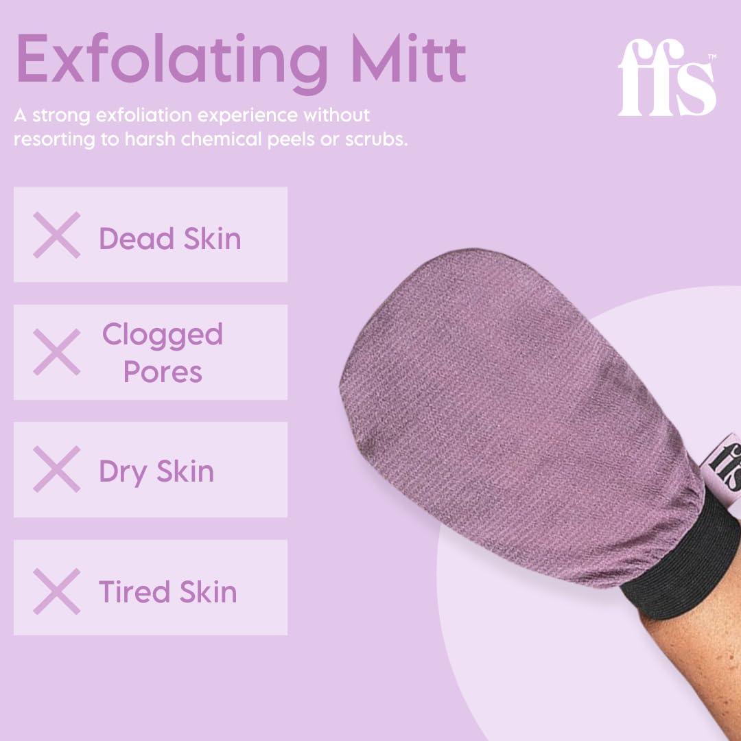 FFS Beauty Double-Sided Exfoliating Mitt - Exfoliating Mitt for Dead Skin, Exfoliating Glove to Unclog Pores & Revive Dull Skin, Tanning Mitt for Sensitive Skin, Body Scrub Glove to Leave Skin Smooth