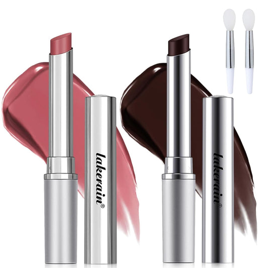 Liameph 2 Pcs Black Honey Lipstick Black Lip Gloss Black Honey Lip Oil Pink Honey Honey Lipstick Set Black & Pink Moisture Shine Lipstick Honey Lip Balm and 2 White Lip Brush Suitable for Dry Lips