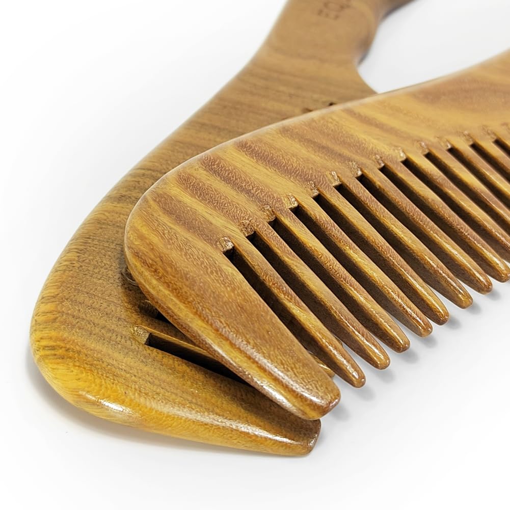 EQLEF Green Sandalwood Wide-tooth Natural comb, Large Sandal Wood Hair Comb Wooden Comb Anti Static Combs